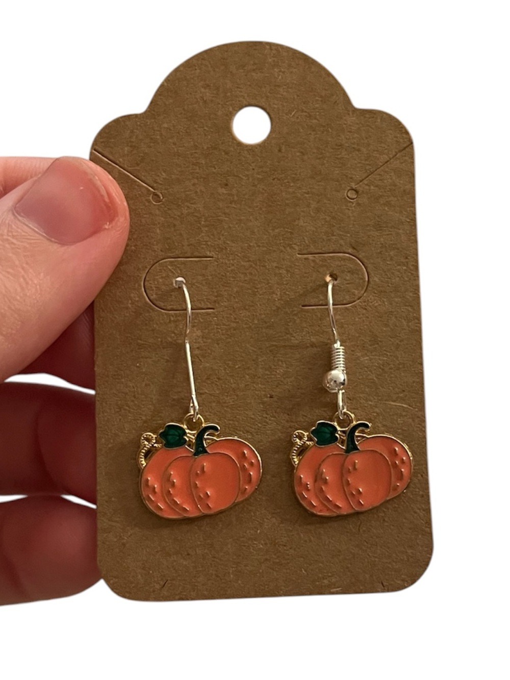 Pumpkin Dangle Earrings - Orange & Green